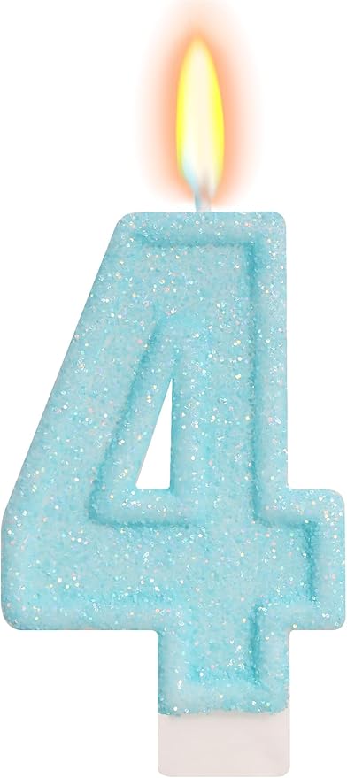 Blue Birthday Candles - Number 4 Candle for 4th Birthday Decorations Girl Boy, Sky Blue Cake Decorations Sweet Theme Party Supplies