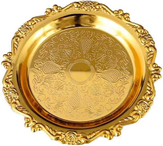 Round Decorative Tray 5.9in Metal Dessert Plates Vintage Coffee Table Tray for Snacks Fruit Gold