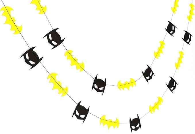 Btman Party Garland, 36 Pcs – Superhero Themed Banner for Boys Birthday, Comic Book Party Decorations – Justice League Room Décor, Reusable Hanging Banner for Wall or Table