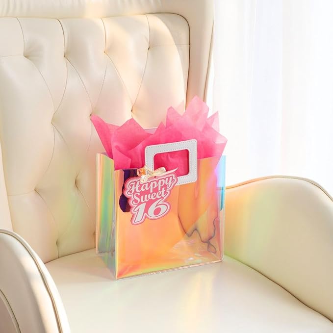 8.3'' Small Sweet 16 Birthday Gift Bag with Tissue Paper and Gift Tag for Girls 16th Birthday