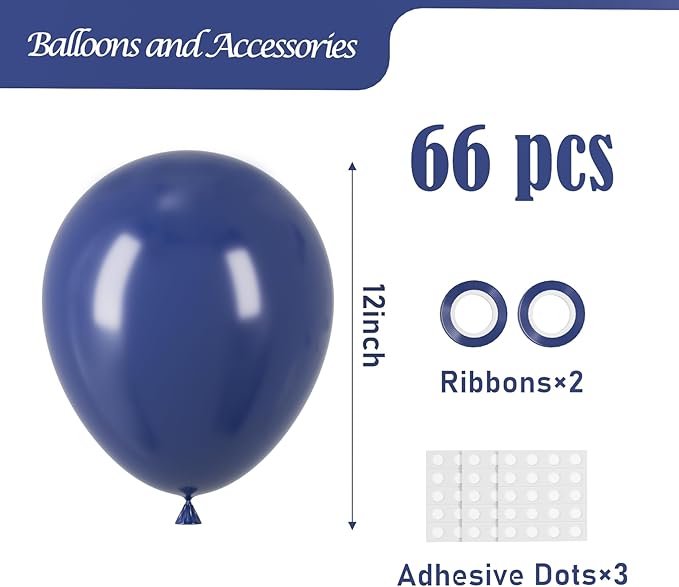 Voircoloria Navy Blue Balloons, 66pack 12inch Dark Blue Latex Party Balloons for Graduation, Wedding, Birthday, Baby Shower, Gender Reveal, Anniversary Party Decorations