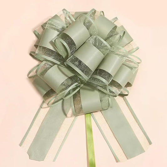 6 Pieces Pull Bows,Bean Green Gift Bow,6 inches, Christmas, Party Birthday Gift Wedding Ribbon Bows for Wrapping Boxes or Flower Decorations, Valentine's Day Gift Decorations (Bean Green)