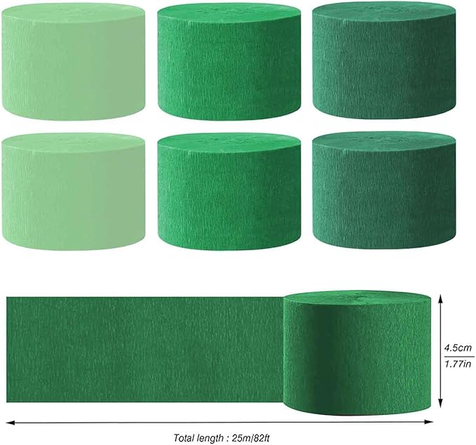 AIM & GGKK Green and Light Green Crepe Paper Streamers 1.8 Inch Widening 6 Rolls Party Streamer Festival Party Decorations,a roll of 25m/82ft Per Volume for Birthday Party,Wedding Decoration