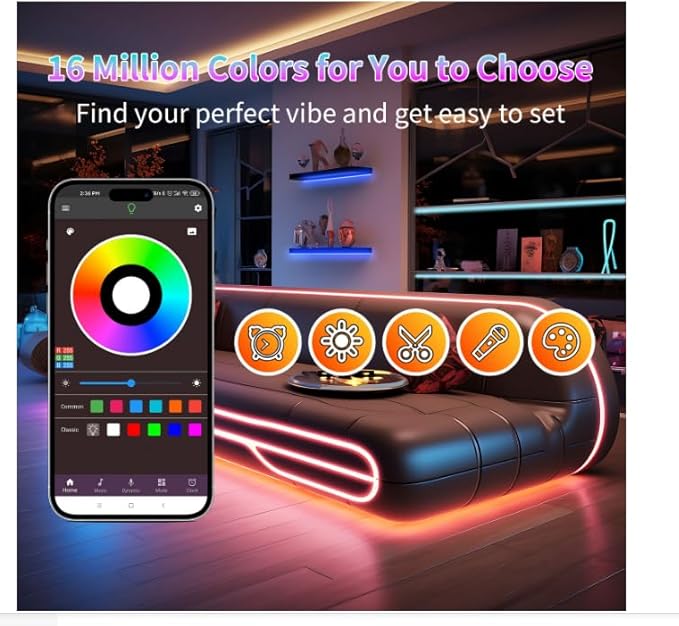 NBBUFF Led Lights for Bedroom 100ft (1 Roll), Color Changing RGB Led Strip Lights with 60 Keys Remote and App Control, Music Sync Led Lights for Room Kitchen Party Home Decor