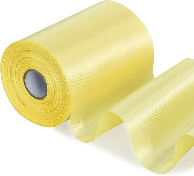 TONIFUL 4 in x 22Yds Wide Canary Yellow Light Yellow Satin Ribbon Solid Fabric Large Ribbon for Cutting Ceremony Kit Grand Opening Chair Sash Table Hair Car Bow Sewing Craft Gift Wrapping Wedding
