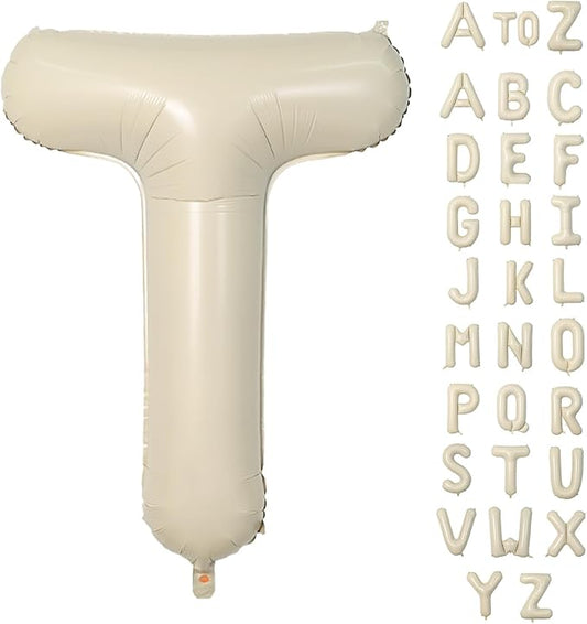 Biapian 40 Inch Giant Cream T Foil Balloons - Big Single Alphabet A-Z, Beige Large Aluminum Balloons for Birthday, Baby Shower, Wedding, Anniversary Party Decoration