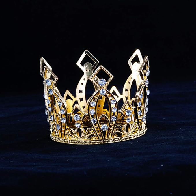 JANOU Mini Crown Tiara Cake Topper Crystal Children Hair Ornaments for Wedding Birthday Baby Shower Party Cake Decoration (Gold)