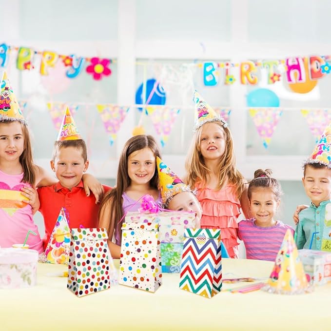 CXWPDD 21 Pack Paper Favor Birthday Bags with 48 Stickers Rainbow Dots and Stripe Party Bags Gift Treat Candy Bags for Baby Shower Wedding Christmas Valentines' Day Christmas 3.54 × 2.36 × 9.45"