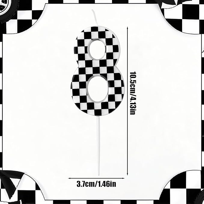 Racing Cars Themed Birthday Candle, Checkered Flag Number Candles Black and White Candles Happy Birthday Cake Topper Party Decorations for Boys Racing Cars Themed Party Supplies (Number 8)