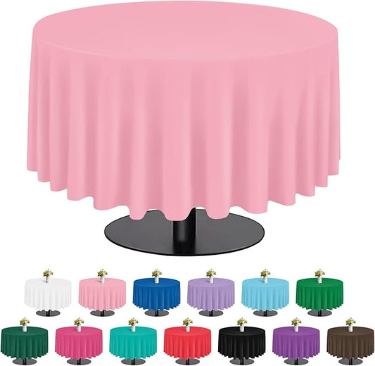 tujol Pink 6 Pack Plastic Table Cloth 84", Disposable Round Tablecloth Table Cover, Plastic Tablecloths for Parties
