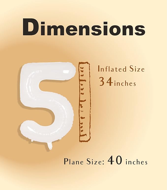 SUWEN 40 Inch White Large 5 Balloon Number Big Foil Helium Number Balloons 0-9 Giant Jumbo Happy 5th Birthday Party Decorations for Boy or Girl Huge Mylar Anniversary Party Supplies