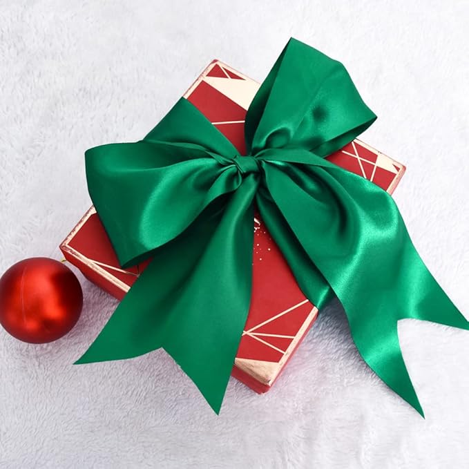 TONIFUL 4 in x 22Yds Wide Dark Green Satin Ribbon Solid Fabric Large Ribbon for Cutting Ceremony Kit Grand Opening Chair Sash Table Hair Car Bow Gift Wrapping Wedding Party Decoration Christmas