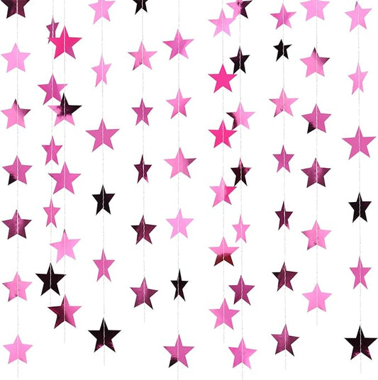 Patelai 78 Feet Glitter Star Garland Banner 2026 Party Decoration Double Side Star Hanging String Streamer Paper Twinkle for Graduation Wedding Birthday (Pink)