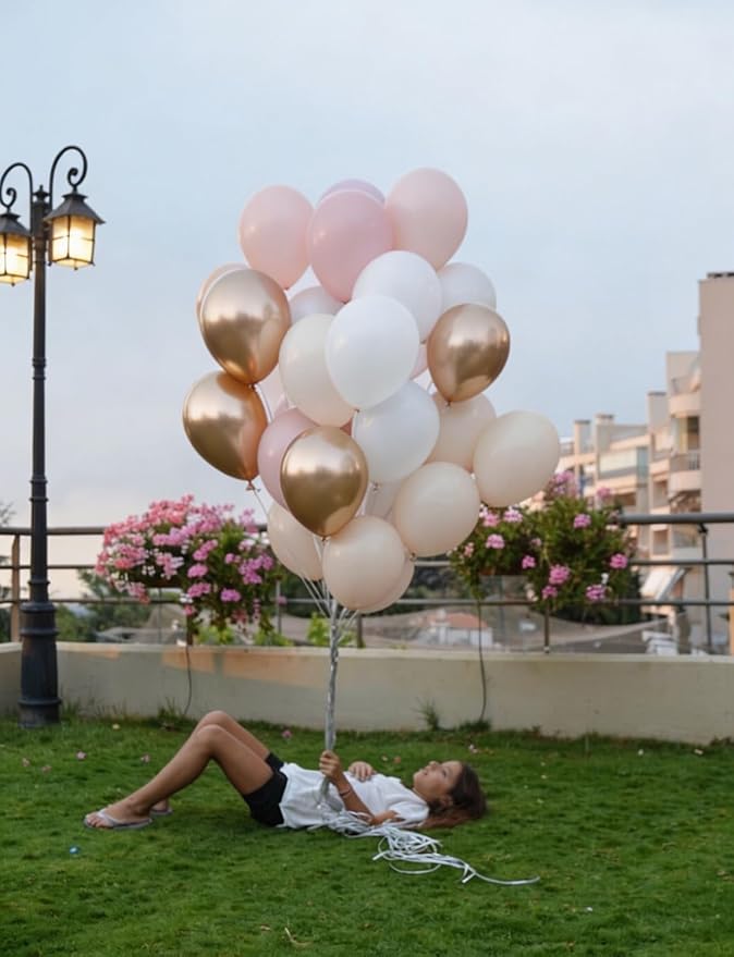 Nude Dusty Pink Balloon Set, 50PCS 12 Inch Retro Blush Pink, White Sand and Soft Champagne Gold Balloons, Romantic Boho Decor for Birthday, Bridal Shower, Baby Shower, Engagement & Wedding