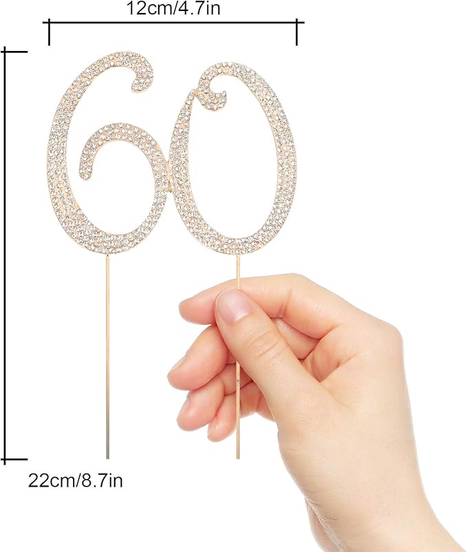 Bling Crystal Rhinestone 60 Birthday Cake Topper - Best Keepsake | 60th Party Decorations Gold