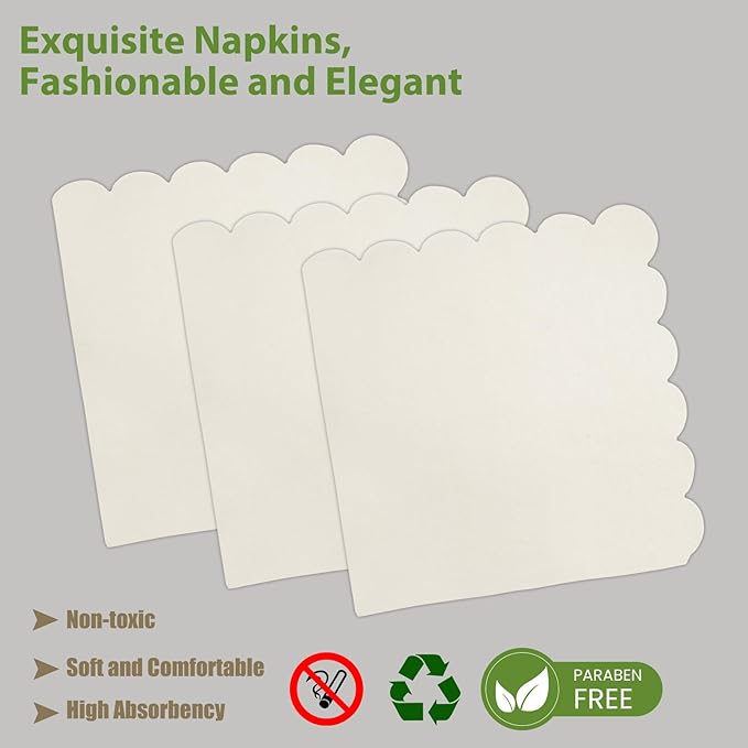 75 PCS Ivory Paper Plates and Napkins Party Supplies, Cream Scalloped Plates Napkins Forks Disposable Tableware Set for Bridal Baby Shower Wedding Birthday Party Decorations (Ivory)