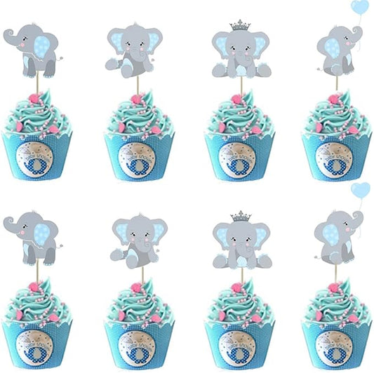 48pcs Blue Elephant Cupcake Toppers, Double Sided It is A Boy Elephant Cupcake Picks, Elephants Cake Cupcake Decorations for Elephants Theme Birthday Baby Shower Little Peanut Party Supplies