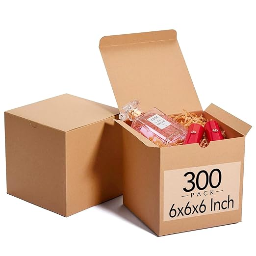 MESHA Gift Boxes 6x6x6'' 300 Pack Kraft Brown, Small Cardboard Gift Box with Lids Bridesmaid Proposal Gifts Box, Paper Gift Boxes Bulk for Present, Bridal, Wedding, Party, Groomsmen, Cupcake