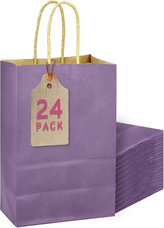 qiqee Grape Purple Gift Bag with Handles Bulk 24Pcs Paper Bags -10.6"x8.3"x4.3"Party Favor Bags - Solid Color
