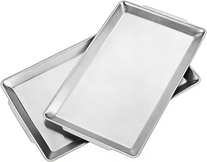 15.8" x 9.5" Large Serving Platters Set of 2, Stainless Steel Heavy-Duty Large Serving Trays, Silver Rectangular Plates for Food, Fruit, Party, Wedding, Christmas, Chip and Scratch Resistant