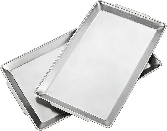 15.8" x 9.5" Large Serving Platters Set of 2, Stainless Steel Heavy-Duty Large Serving Trays, Silver Rectangular Plates for Food, Fruit, Party, Wedding, Christmas, Chip and Scratch Resistant