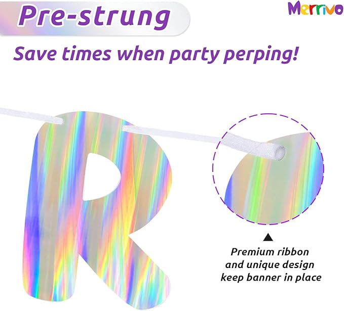 Iridescent Older Wiser Hotter Banner, Pre-Strung Funny Birthday Decorations for Women Gift, Cute Party Sign for 30th 40th 50th 60th 70th 80th Photobooth Backdrop