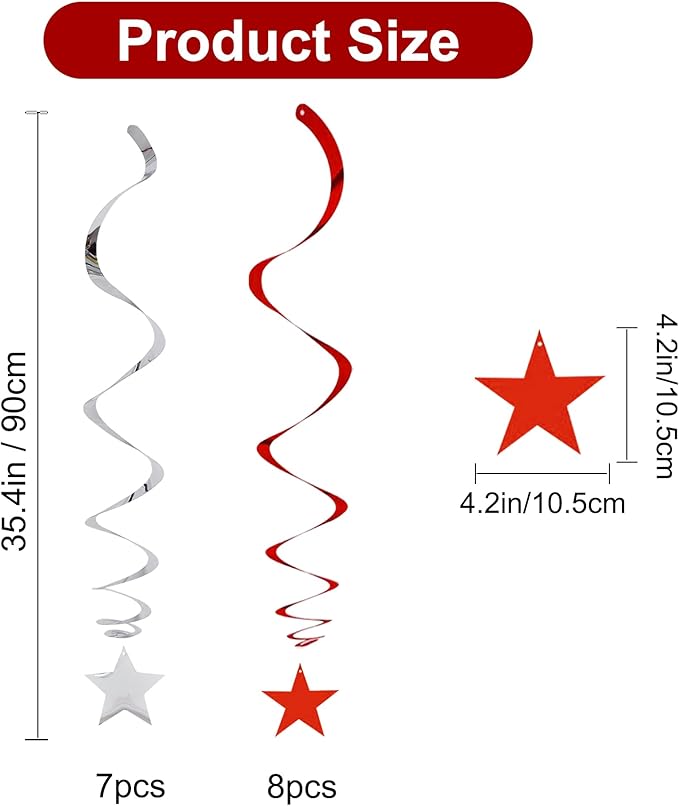 BEISHIDA Red Silver Stars Hanging Swirls Graduation Hanging Ornament Decorations for Birthday Party Weeding Congrats Grade 2026 Graduation Decorations,Pack of 15