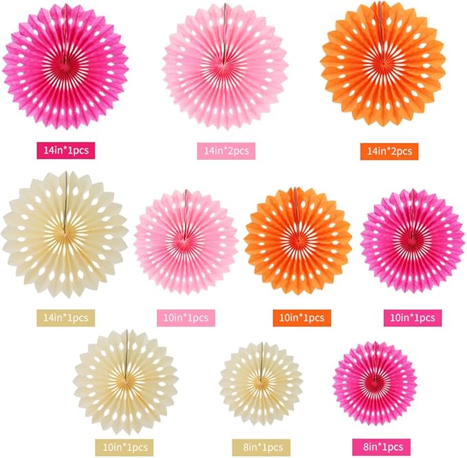 BEISHIDA Pink Orange White Tissue Hanging Honeycomb Round Paper Fans Decoration Set for Girls Birthday Baby Shower Thank's Giving Bachelorette Wedding Backdrops Anniversary Party Supplies(12 Packs)