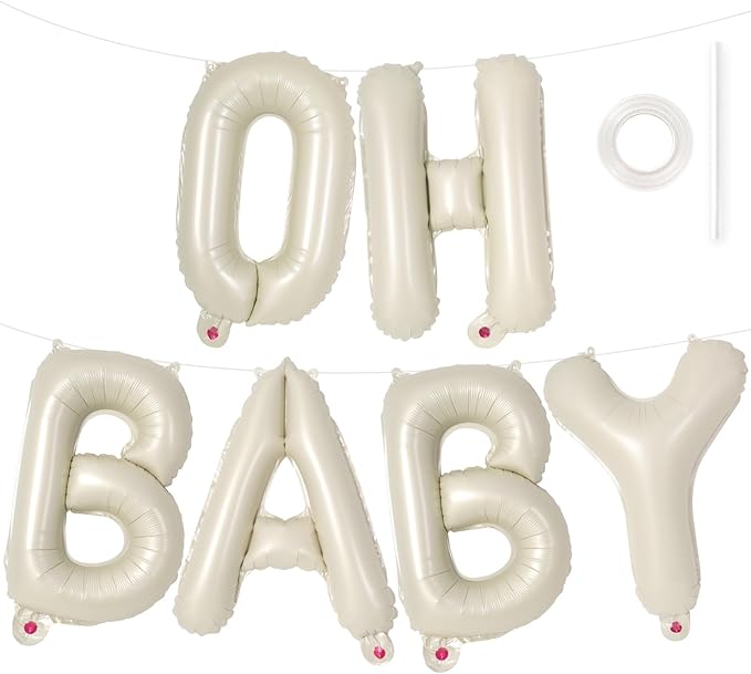 40 Inch OH Baby Balloons Letters, Cream OH BABY Backdrop, Babies Sign for Gender Reveal Decorations