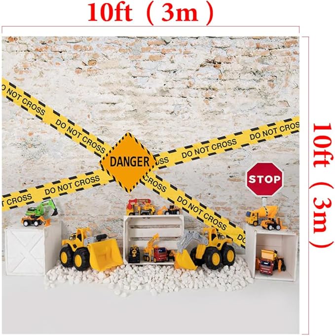 Kate Construction Backdrop for Birthday Party Boys Photograhy Background Dump Truck Children Photoshoot Props, 10x10ft