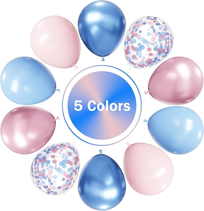 Pink and Blue Latex Balloons Set, 50Pcs 12 Inch Light Blue and Pink Balloons, Gender Reveal Balloons for Boy or Girl Gender Reveal Decorations Birthday Party Baby Shower