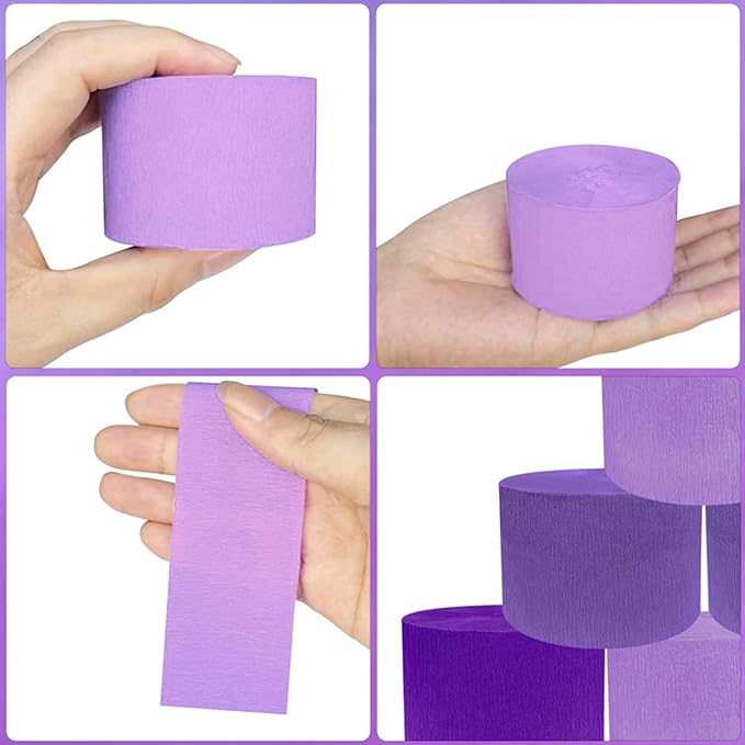 PheiLa Purple Crepe Paper Streamers 6 Rolls 492ft, Crepe Paper Birthday Decorations Purple Paper Party Streamers for DIY Gift Wrapping Wedding Holiday Party Decor, 1.77 Inch x 82 Ft/Roll