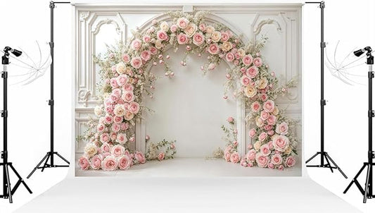 Kate 7×5ft (2.2×1.5m) White Plaster Line Wall Backdrop Photography Arched Flower Door Indoor Birthday Girl Party Party Wedding Maternal Portrait Background Photography Studio Props Photos Videos