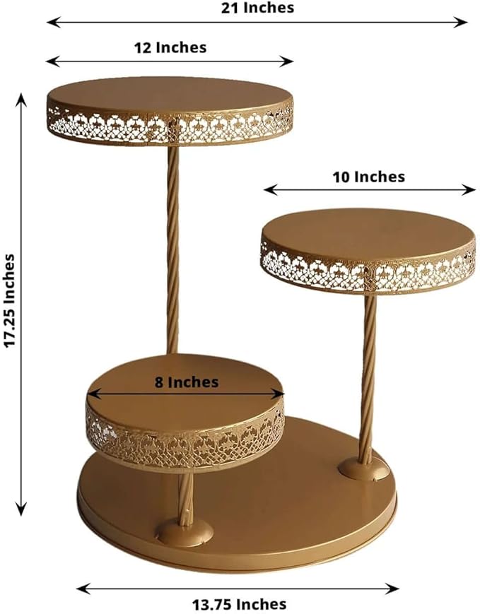 Efavormart 3-Tier Gold Metal Cupcake Tower Dessert Stand, Hollow Lace Design Round Tiered Cake Stand - 21"
