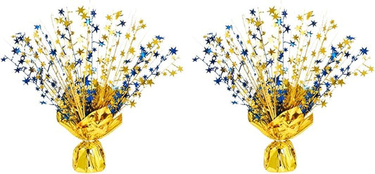 2 Pack Metallic Foil Spray Centerpiece Stars for Wedding, Birthday, Anniversary, Christmas Table Decor, Holiday Festival Baby Shower Graduation Mantle Party Decorations (Gold&Blue)