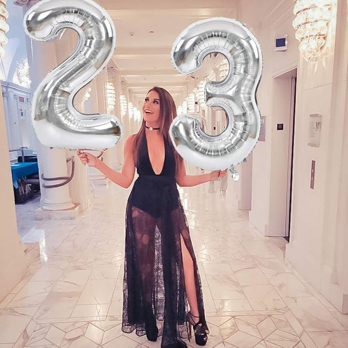 TONIFUL 40 Inch Large Silver Number 16 Balloons Giant Digital 16 or 61 Helium Foil Mylar Big Number Balloons for 2026 Graduation New Year Eve 16th or 61st Birthday Party 16th or 61st Anniversary