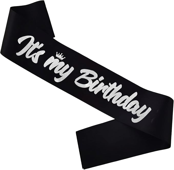 It's My Birthday Sash Black with Glitter Silver Letters Happy Birthday Sash for Women Men Boy Girl Bday Gift Ideas Party Favors