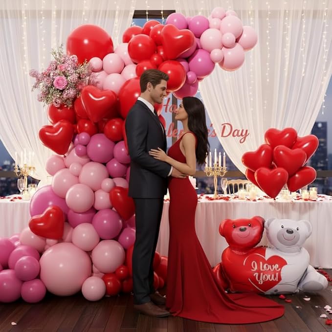 Valentines Day Balloons Garland Arch Kit, Pink Red and Red Heart Balloons for Valentine's Birthday Galentine's Day Wedding Anniversary Engagement Romantic Party Decorations Special Night