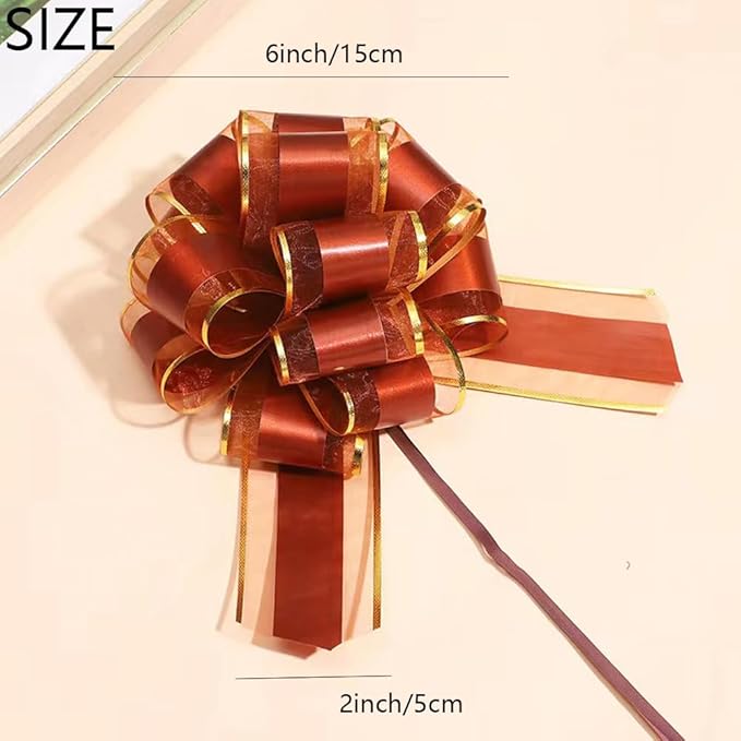 6 Pieces Pull Bows,6Inch Gift Bow,Pull Bows for Christmas Wedding Baskets Valentine's Day Baby Shower Mother's Day (Coffee Color)