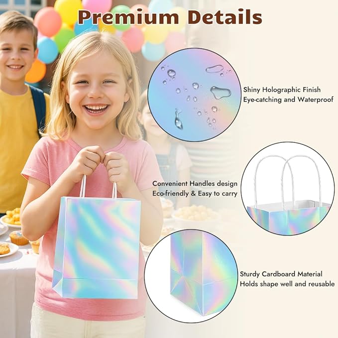 Shintop 30Pcs Iridescent Gift Bags with Handle, 8.3 x 5.9 x 3.1 Inch Holographic Goodie Bags Reusable Paper Glitter Party Favor Tote for Birthday Bachelorette Boutique