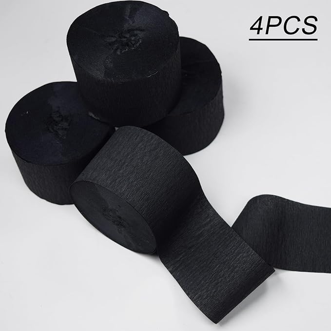 AOODOOM Crepe Paper Streamers 4 Rolls 328ft, Black Pack of Party Streamers for Birthday Decorations, Party Decorations, Wedding Decorations