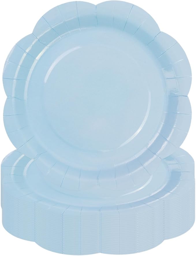 30 Pack Blue Paper Plates 9 Inch, Disposable Scalloped Plates Cake Dessert Plate for Dinner Baby Shower Wedding Bridal Shower Birthday Party Supplies (Blue, 9 inch)