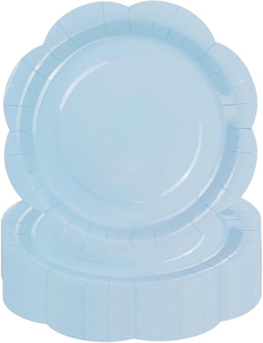 30 Pack Blue Paper Plates 9 Inch, Disposable Scalloped Plates Cake Dessert Plate for Dinner Baby Shower Wedding Bridal Shower Birthday Party Supplies (Blue, 9 inch)