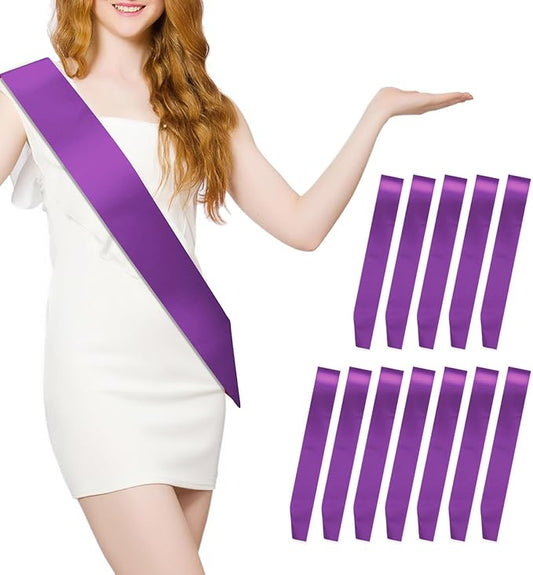 12 Pcs Satin Sash - Purple Sash for Party Supplies, Birthday, Wedding, Graduation, Beauty Pageant, Hen Party, Homecoming