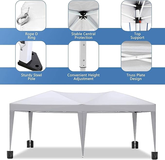 10x20 Pop Up Canopy Tents for Parties, Portable Outdoor Tent with Carry Bag & 4 Sandbags, for Wedding, Patio Events, Commercial, Birthday, Graduation (White, 10x20)