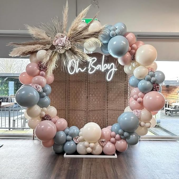 Dusty Pink Blue Balloons Set, 60 Pcs Gender Reveal Balloons, Retro Blue Pink Slate Blue Beige Ivory White Clear Latex Balloon Helium for Boy or Girl Birthday Neutral Baby Shower Party Decorations