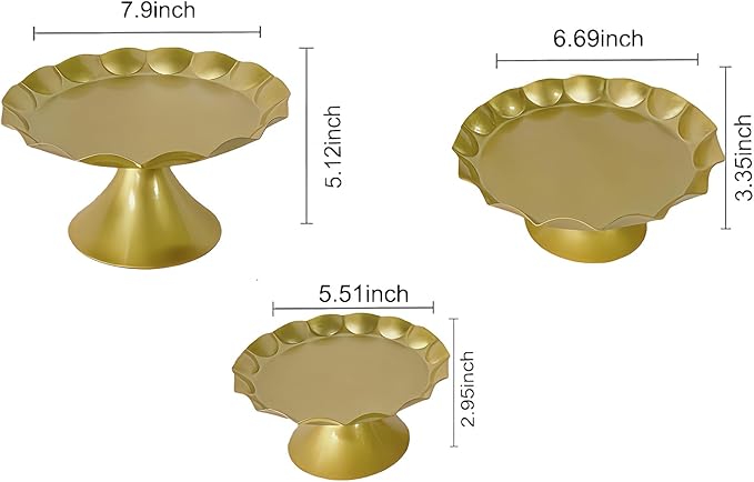 3 Pcs Metal Cake Stand Set, Scalloped Edge Cupcake Tray Dessert Display Platter, Decorative Serving Stand for Wedding, Birthday, Tea Party,Baby Show(Gold)