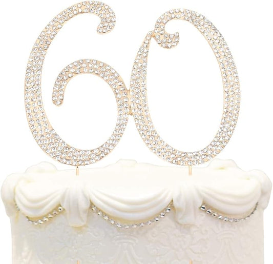 Bling Crystal Rhinestone 60 Birthday Cake Topper - Best Keepsake | 60th Party Decorations Gold