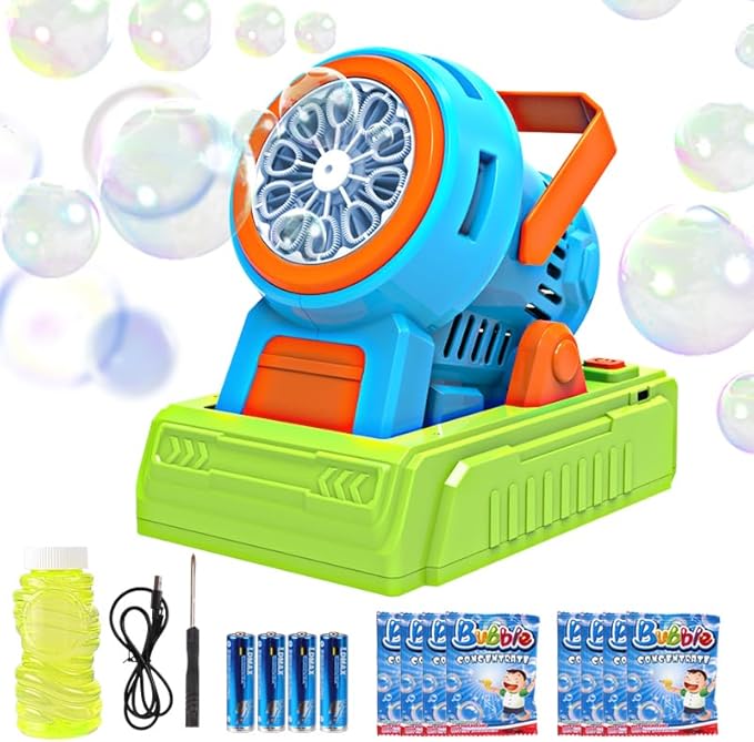 Automatic Bubble Machine with Bubble Solution 4 AA Batteries USB Cable Outdoor Party Wedding Christmas Halloween Birthday Gift 3 4 5 6 7 8 Age Bubble Machine Toys