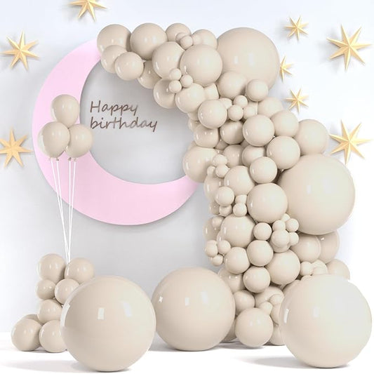 Sand White Balloons, 140pcs 18 12 10 5 Inch Different Sizes Pack Party Latex Balloons for BOHO Birthday Halloween Holiday Balloon Garland as Party Decorations